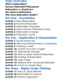 Rationalist Philosophers Worksheet Activity Booklet