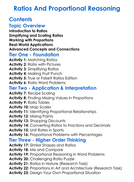 Ratios And Proportional Reasoning Worksheet Activity Booklet
