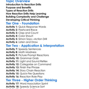 Reaction Drills Worksheet Activity Booklet