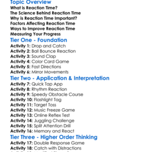 Reaction Time Improvement Worksheet Activity Booklet