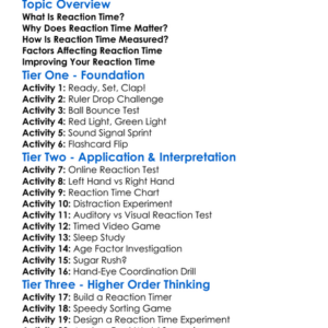 Reaction Time Worksheet Activity Booklet
