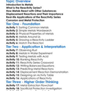 Reactivity Series Of Metals Worksheet Activity Booklet