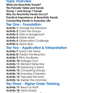 Reactivity Trends Worksheet Activity Booklet