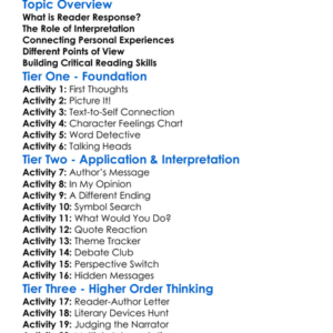 Reader Response And Interpretation Worksheet Activity Booklet