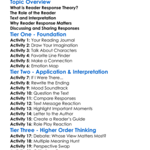Reader Response Theory Worksheet Activity Booklet