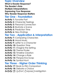 Reader Response Worksheet Activity Booklet