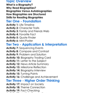 Reading Biographies Worksheet Activity Booklet