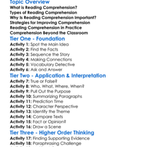 Reading Comprehension Worksheet Activity Booklet