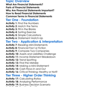 Reading Financial Statements Worksheet Activity Booklet