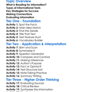 Reading For Information Worksheet Activity Booklet