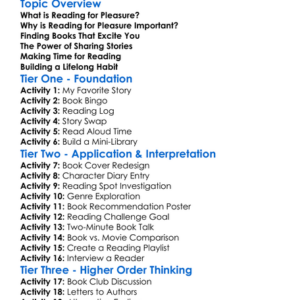 Reading For Pleasure Worksheet Activity Booklet