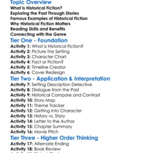 Reading Historical Fiction Worksheet Activity Booklet