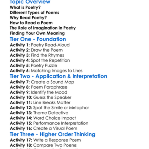 Reading Poetry Worksheet Activity Booklet
