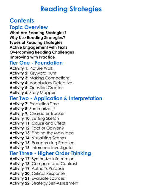 Reading Strategies Worksheet Activity Booklet