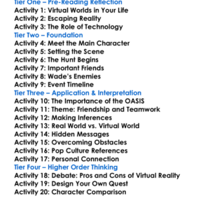 Ready Player One Ernest Cline Worksheet Activity Booklet