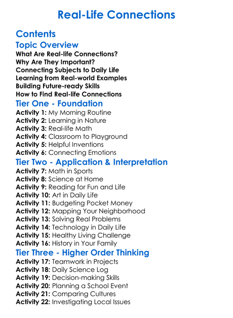 Real-Life Connections Worksheet Activity Booklet