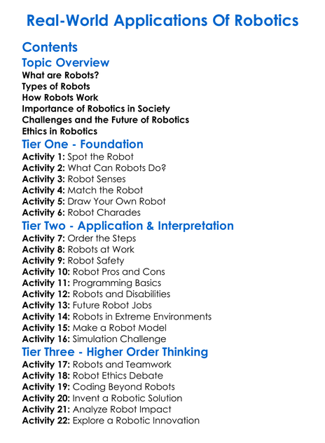 Real-World Applications Of Robotics Worksheet Activity Booklet