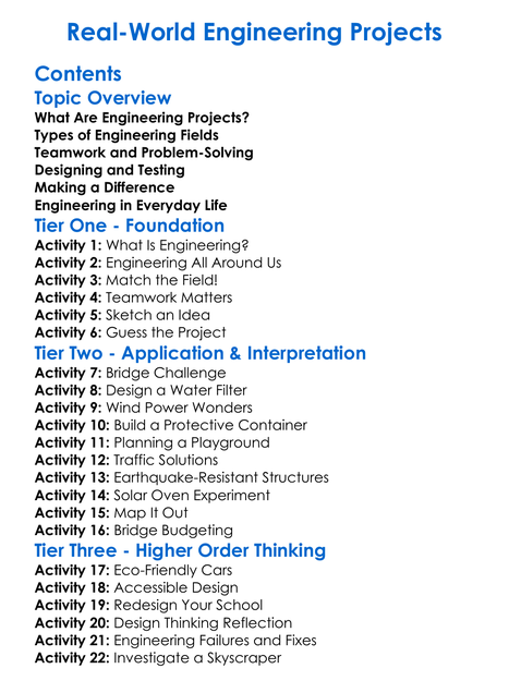 Real-World Engineering Projects Worksheet Activity Booklet