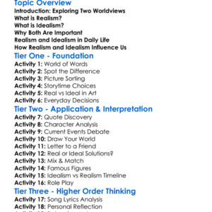 Realism And Idealism Worksheet Activity Booklet