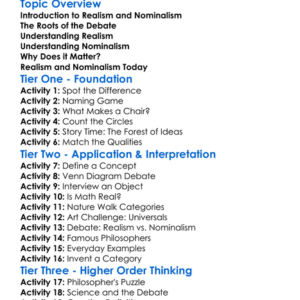 Realism And Nominalism Worksheet Activity Booklet