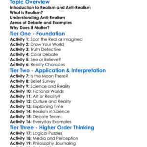 Realism Vs Anti-Realism Worksheet Activity Booklet