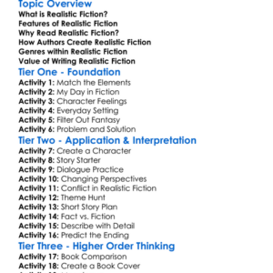 Realistic Fiction Worksheet Activity Booklet