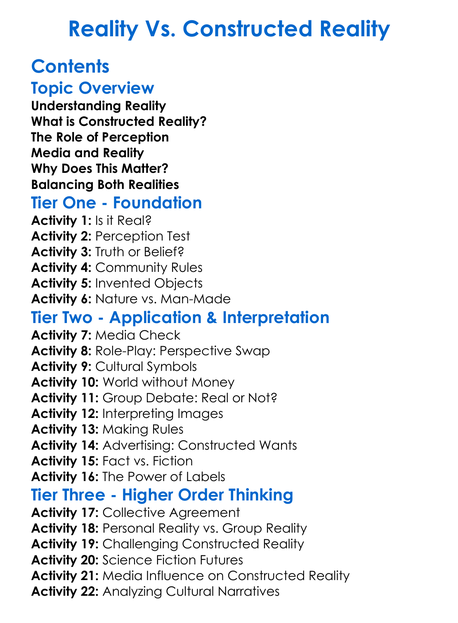 Reality Vs Constructed Reality Worksheet Activity Booklet