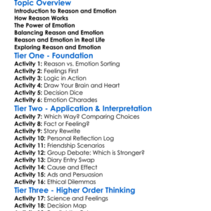 Reason And Emotion Worksheet Activity Booklet