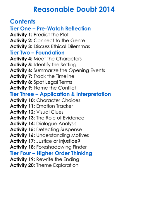 Reasonable Doubt 2014 Worksheet Activity Booklet