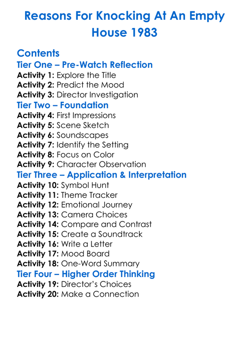 Reasons For Knocking At An Empty House 1983 Worksheet Activity Booklet