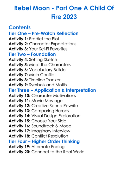 Rebel Moon Worksheet Activity Booklet