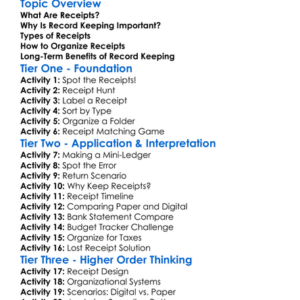 Receipts And Record Keeping Worksheet Activity Booklet