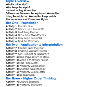 Receipts And Warranties Worksheet Activity Booklet