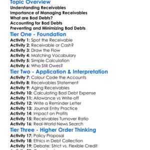 Receivables And Bad Debts Worksheet Activity Booklet
