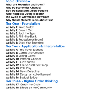 Recession And Boom Worksheet Activity Booklet