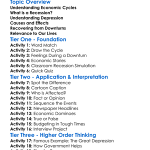 Recession And Depression Worksheet Activity Booklet