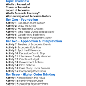 Recession And Recovery Worksheet Activity Booklet