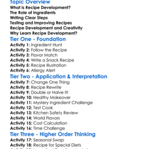 Recipe Development Worksheet Activity Booklet