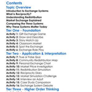 Reciprocity Redistribution And Market Exchange Worksheet Activity Booklet