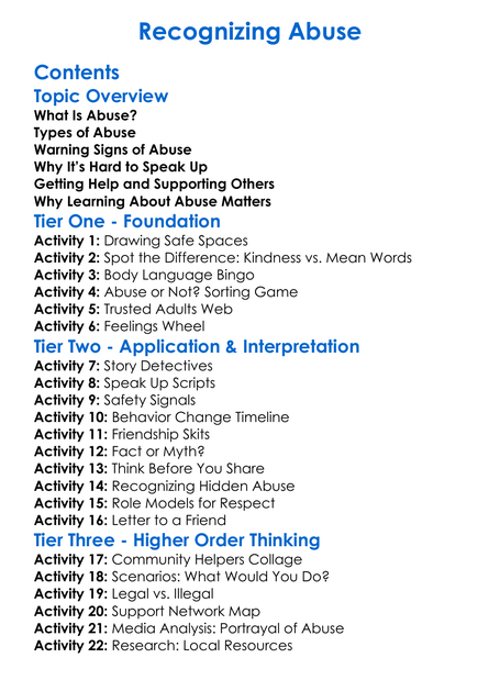 Recognizing Abuse Worksheet Activity Booklet