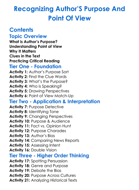 Recognizing Authors Purpose And Point Of View Worksheet Activity Booklet