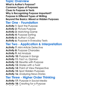 Recognizing Authors Purpose Worksheet Activity Booklet