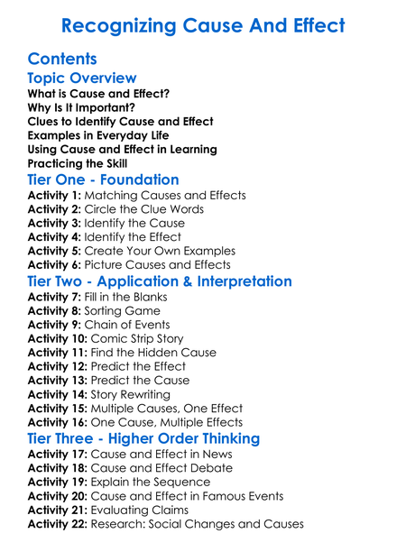 Recognizing Cause And Effect Worksheet Activity Booklet