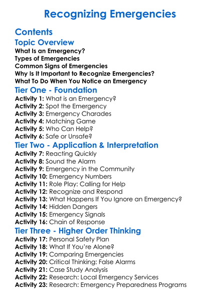 Recognizing Emergencies Worksheet Activity Booklet