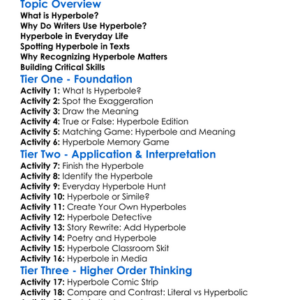 Recognizing Hyperbole Worksheet Activity Booklet