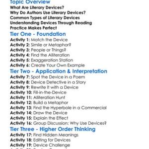 Recognizing Literary Devices Worksheet Activity Booklet