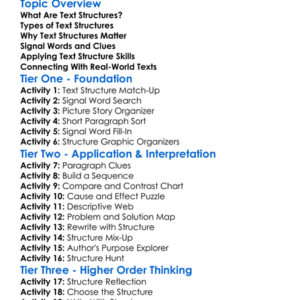 Recognizing Text Structures Worksheet Activity Booklet