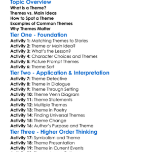 Recognizing Theme Worksheet Activity Booklet