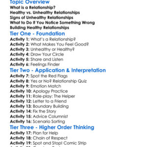 Recognizing Unhealthy Relationships Worksheet Activity Booklet