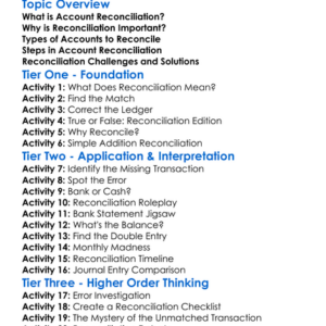 Reconciliation Of Accounts Worksheet Activity Booklet